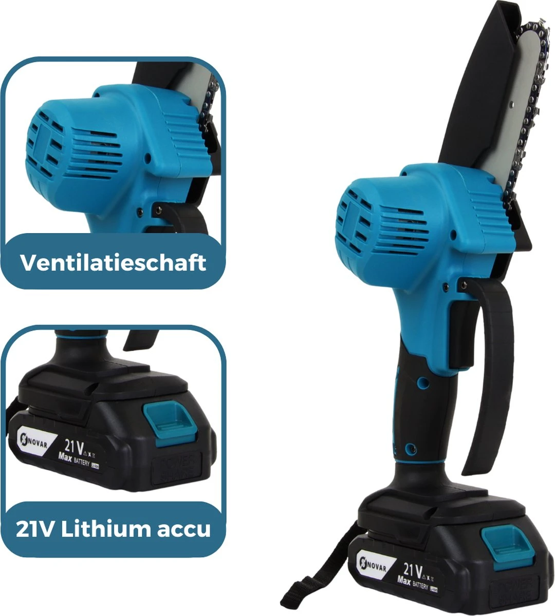 NovarGarden® Mini Kettingzaag NG1 - Met 2x Accu - Takkenzaag - Snoeizaag - Electrisch - Handzaag - Boomzaag - 21V 3 NovarGarden® Mini Kettingzaag NG1 - Met 2x Accu - Takkenzaag - Snoeizaag - Electrisch - Handzaag - Boomzaag - 21V - Afbeelding 3