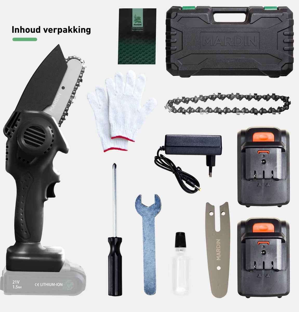 Mardin Mini Kettingzaag - Snoeizaag - Kettingzaag - Kettingzaag Electrisch Met 2 Accu - Inclusief Koffer - 1 Extra Accu - Zwart 9 Mardin Mini Kettingzaag - Snoeizaag - Kettingzaag - Kettingzaag Electrisch Met 2 Accu - Inclusief Koffer - 1 Extra Accu - Zwart - Afbeelding 9