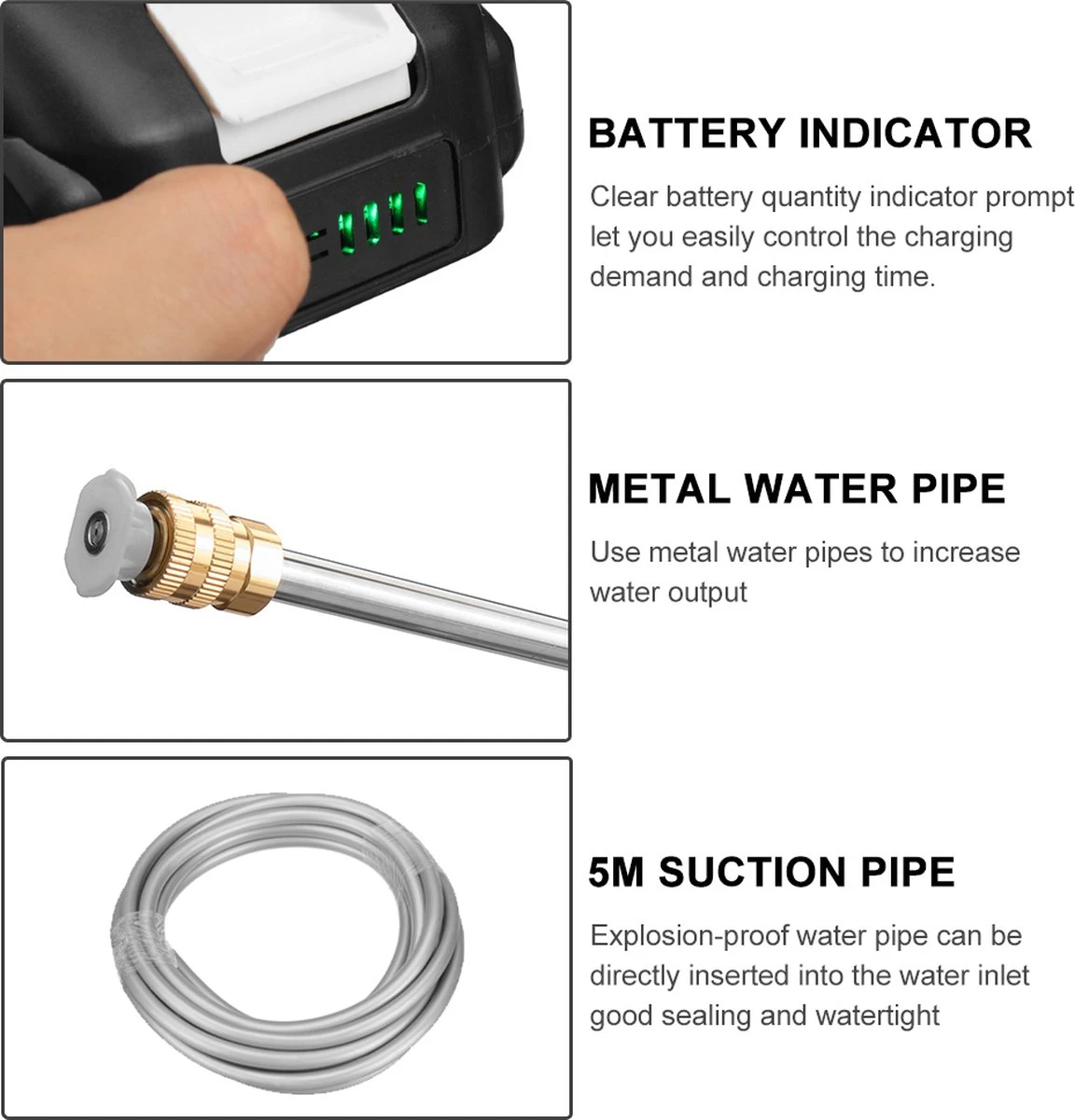 Merkloos Elektrische Accu-Hogedrukreiniger - 1.2mpa - Multifunctioneel Mondstuk - Draagbaar Oplaadbaar Snoerloos - Reinigingsspuitpistool - Met Rijke Accessoires - Voor Auto, Tuin, Terras, Raam - Zwart 9 Merkloos Elektrische Accu-Hogedrukreiniger - 1.2mpa - Multifunctioneel Mondstuk - Draagbaar Oplaadbaar Snoerloos - Reinigingsspuitpistool - Met Rijke Accessoires - Voor Auto, Tuin, Terras, Raam - Zwart - Afbeelding 9