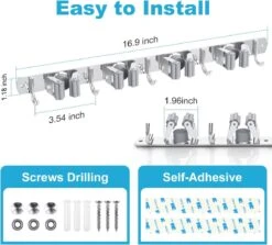 BOTC Bezemhouder - 5 Houders 6 Haken Bezem Ophangsysteem - Zeflklevend - Opbergsysteem - Ophanghaken - Tuingereedschap - Gereedschap Opbergen -Gardena Verkoopwinkel 1200x1084 1