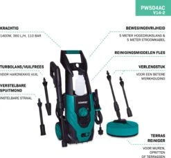 VONROC Hogedrukreiniger V14-2 - 1400W – 110 Bar – 390 L/h – Incl. 5m Slang, Reinigingsmiddelen Flesje, Terrasreiniger En Meer 10 VONROC Hogedrukreiniger V14-2 - 1400W – 110 Bar – 390 L/h – Incl. 5m Slang, Reinigingsmiddelen Flesje, Terrasreiniger En Meer -Gardena Verkoopwinkel 1200x1110