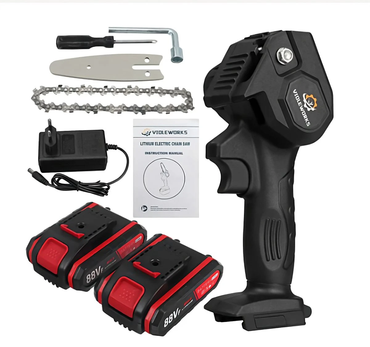 Violeworks® Accu Kettingzaag - Snoeizaag - Mini Kettingzaag - Handkettingzaag - Ook Voor Makita - Elektrische Kettingzaag - Elektrische Snoeischaar - Op Batterij - 2900 MAh - 1080W - 88V 7 Violeworks® Accu Kettingzaag - Snoeizaag - Mini Kettingzaag - Handkettingzaag - Ook Voor Makita - Elektrische Kettingzaag - Elektrische Snoeischaar - Op Batterij - 2900 MAh - 1080W - 88V - Afbeelding 7