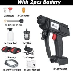Merkloos Elektrische Accu-Hogedrukreiniger - 20Bar - Multifunctioneel Mondstuk - Draagbaar Oplaadbaar Snoerloos - Reinigingsspuitpistool - Met Rijke Accessoires - Voor Makita 18V-batterij - Voor Auto, Tuin, Terras, Raam (Zwart) -Gardena Verkoopwinkel 1200x1179 2