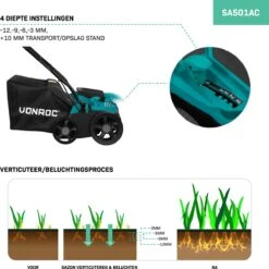 VONROC Elektrische Verticuteermachine - Gazonbeluchter – 1300W – Maaibreedte 320 Mm – 4 Dieptestanden (12/9/6/3 Mm) – Incl. 35L. Opvangbak -Gardena Verkoopwinkel 1200x1200 285