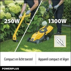 Powerplus POWXG6212T Elektrische Grasmaaier - Grasmachine Voor Kleine En Middelgrote Tuin - 1300W - Maaibreedte 320mm - Verstelbare Maaihoogte - 30L Opvangbak - Incl. Grastrimmer 250W -Gardena Verkoopwinkel 1200x1200 340