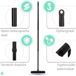 CLEANLY® Rubberen Bezem Met Vloerwisser - Kappersbezem - Zachte Bezem Binnen & Buiten - Vloertrekker Met Steel - 68-150 Cm -Gardena Verkoopwinkel 1200x1200 471