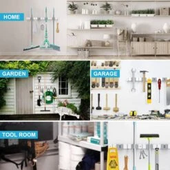 BOTC Bezemhouder - 5 Houders 6 Haken Bezem Ophangsysteem - Zeflklevend - Opbergsysteem - Ophanghaken - Tuingereedschap - Gereedschap Opbergen -Gardena Verkoopwinkel 1200x1200 555