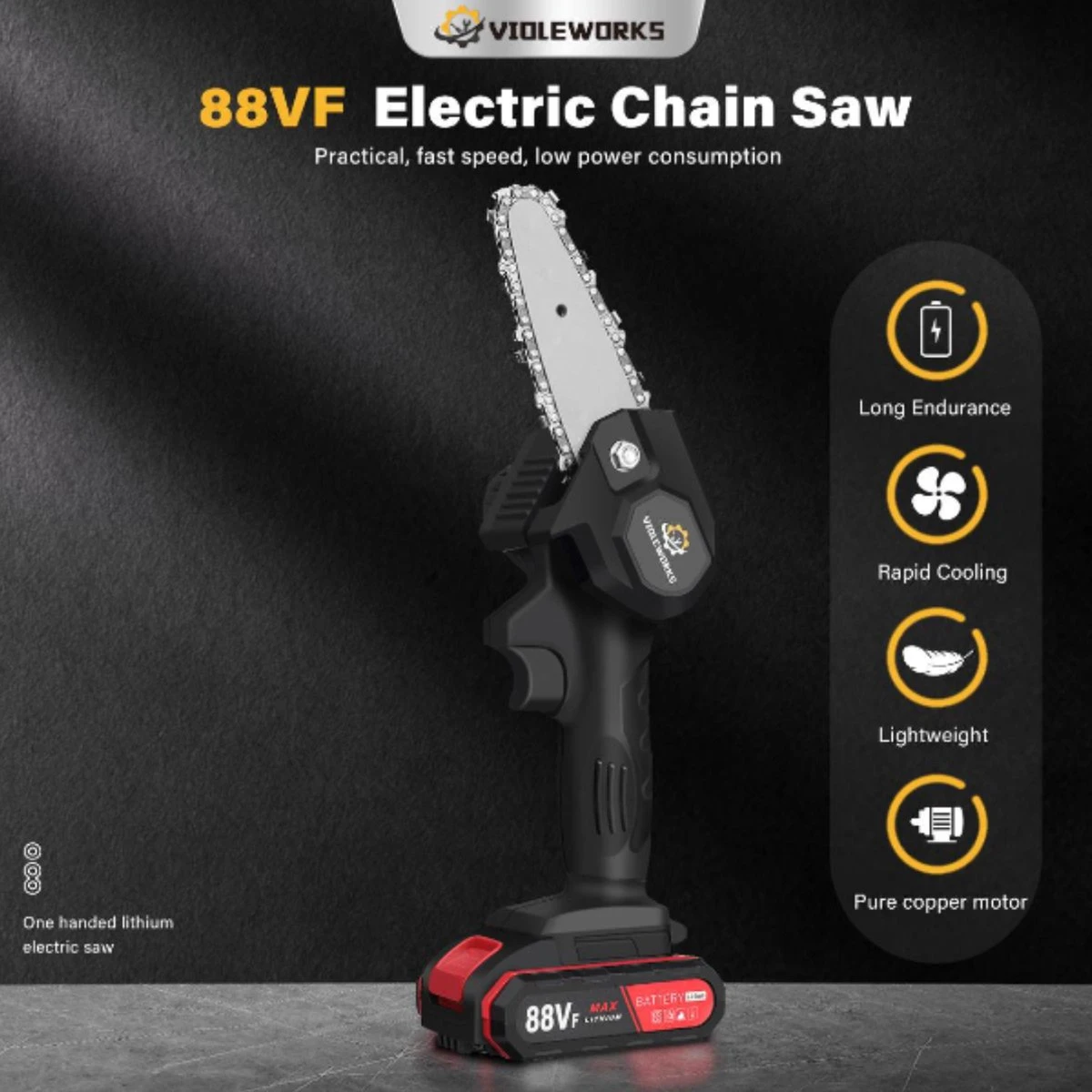 Violeworks® Accu Kettingzaag - Snoeizaag - Mini Kettingzaag - Handkettingzaag - Ook Voor Makita - Elektrische Kettingzaag - Elektrische Snoeischaar - Op Batterij - 2900 MAh - 1080W - 88V 5 Violeworks® Accu Kettingzaag - Snoeizaag - Mini Kettingzaag - Handkettingzaag - Ook Voor Makita - Elektrische Kettingzaag - Elektrische Snoeischaar - Op Batterij - 2900 MAh - 1080W - 88V - Afbeelding 5