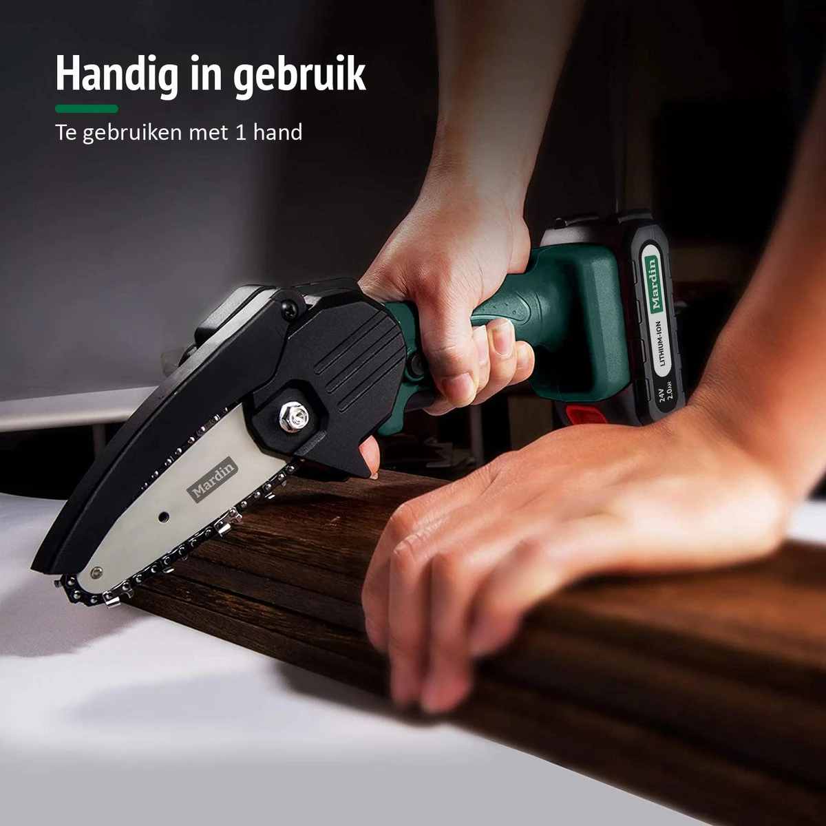 Mardin Mini Kettingzaag - Snoeizaag - Kettingzaag - Kettingzaag Electrisch Met 2 Accu - Inclusief Koffer - 1 Extra Accu - Groen 2 Mardin Mini Kettingzaag - Snoeizaag - Kettingzaag - Kettingzaag Electrisch Met 2 Accu - Inclusief Koffer - 1 Extra Accu - Groen - Afbeelding 2