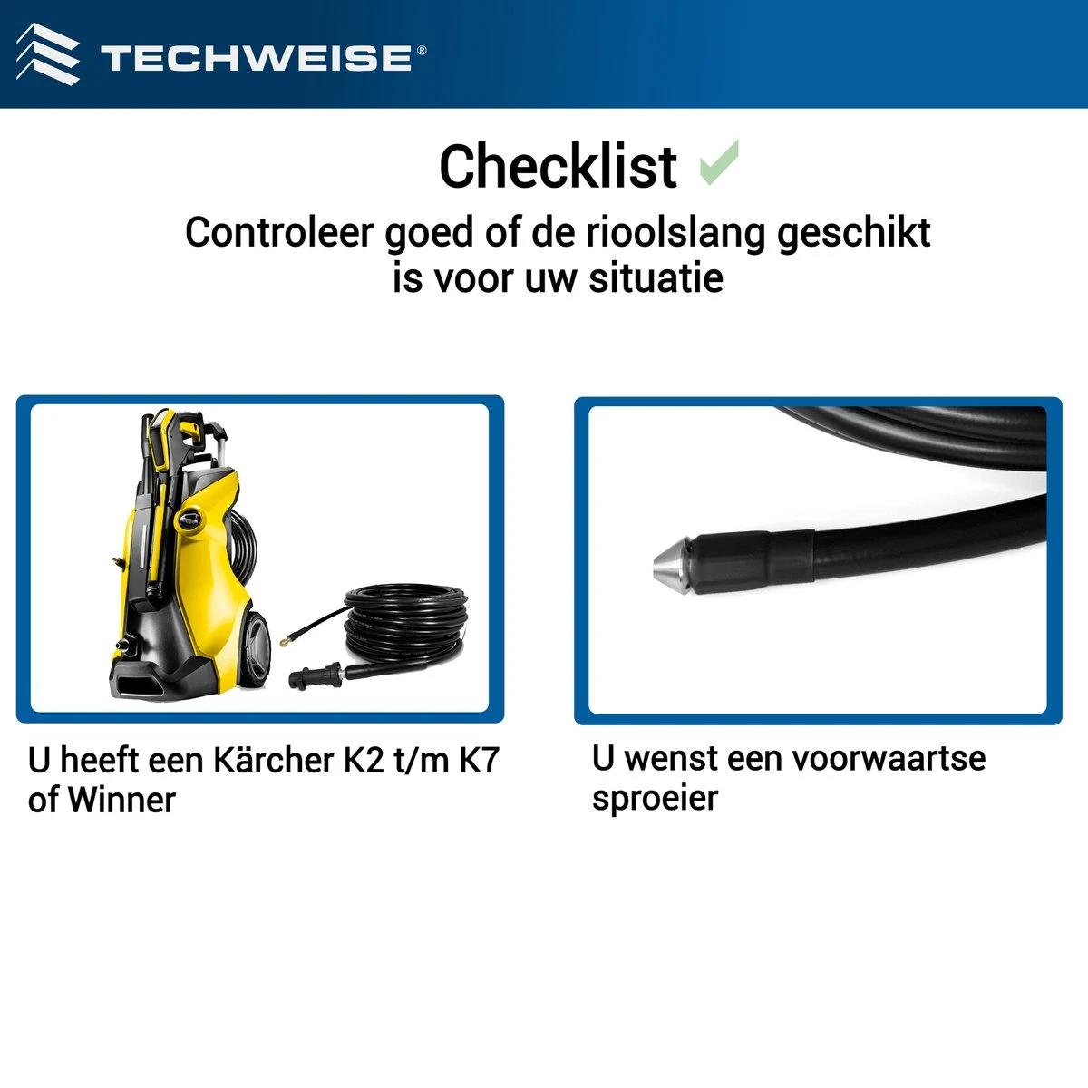 Techweise - Rioolslang Voor Kärcher K2 T/m K7 - 15M - Met Voorwaartse Hogedruksproeiers 2 Techweise - Rioolslang Voor Kärcher K2 T/m K7 - 15M - Met Voorwaartse Hogedruksproeiers - Afbeelding 2