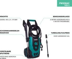 VONROC Hogedrukreiniger V22-1 2200W – 170 Bar – 450 L/h – Incl. 8m Slang, Reinigingsmiddelen Tank, Spuitstukken En Accessoires -Gardena Verkoopwinkel 1200x986