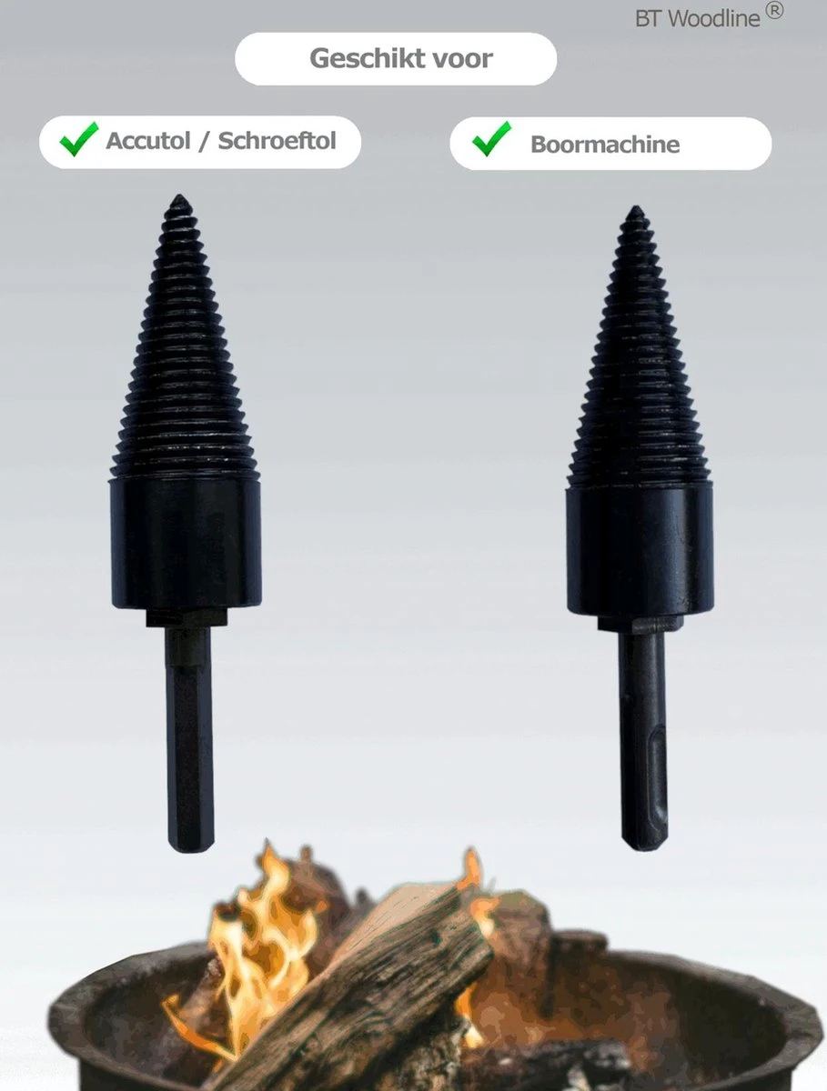 BT Woodline® | Houtklover Inclusief Opbergkoker | Houtsplijter | Houtkloof | Houtsplitter | Houtkloofboor | Kegelsplijter | Houtkliever | Aanmaakhout | Geschikt Voor Accutol, Schroeftol, Boormachine En Kloofmachines 3 BT Woodline® | Houtklover Inclusief Opbergkoker | Houtsplijter | Houtkloof | Houtsplitter | Houtkloofboor | Kegelsplijter | Houtkliever | Aanmaakhout | Geschikt Voor Accutol, Schroeftol, Boormachine En Kloofmachines - Afbeelding 3